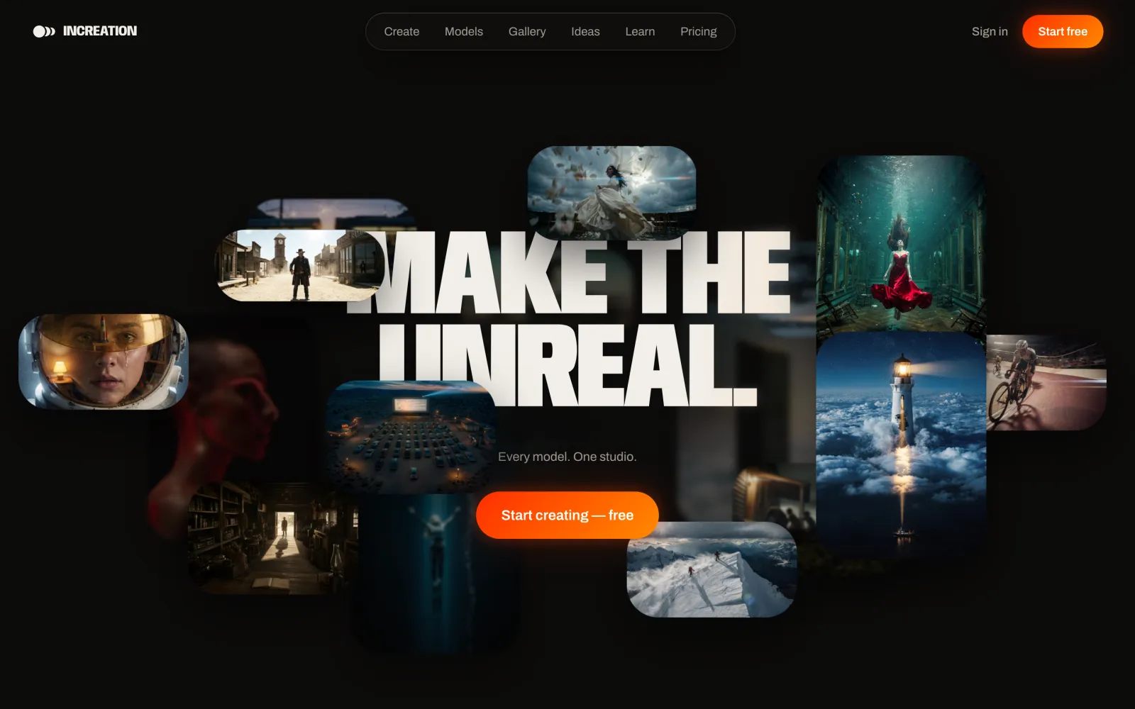 The Increation AI creative platform homepage